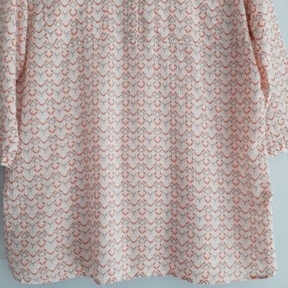 EDDIE BAUER \ Light Seersucker Blouse Top Pink Salmon & Cream Sz L - Picture 4 of 7